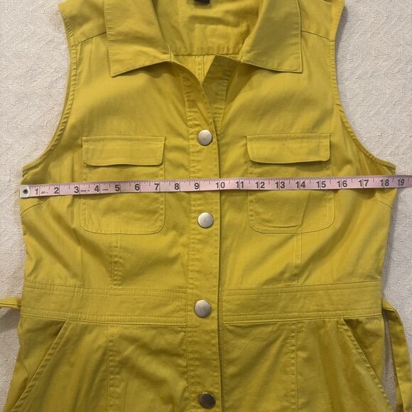 Hope & Honey Yellow Sleeveless Button Front Utility Dress Size 12 Belted Pockets - Picture 5 of 7